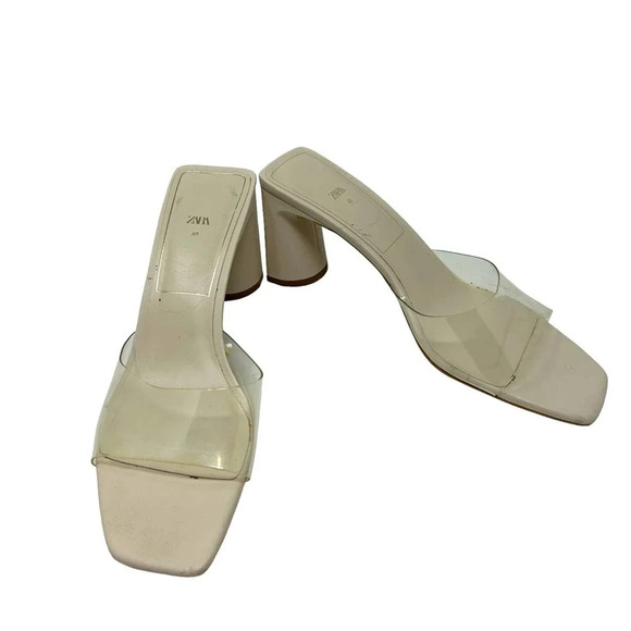 Zara Wide‎ Heeled Clear Vinyl Acrylic Heels Sandals Size 40 US 9 - Picture 1 of 10